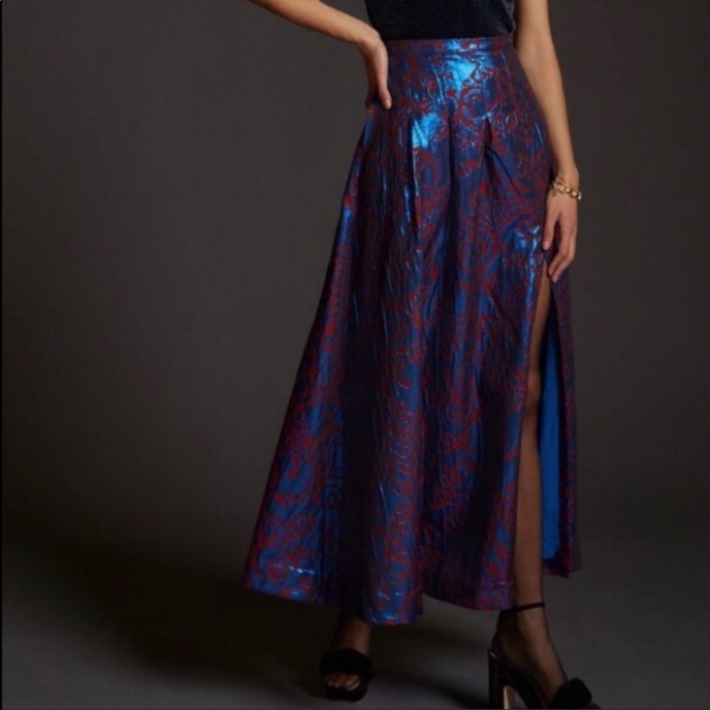 Anthropologie Blue and Red Maxi Skirt